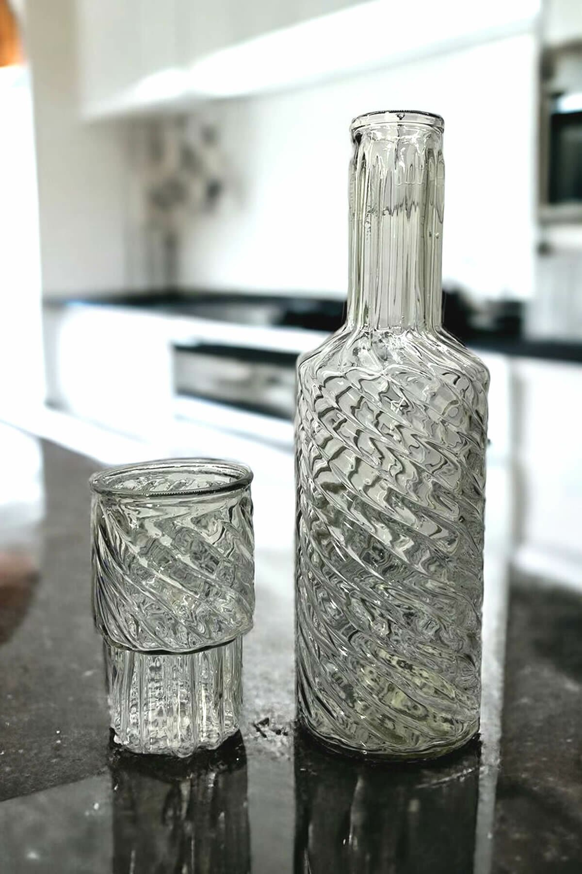 Kristal Başucu Sürahi Karaf Şişe ve Cam Bardaklı Sürahi 1,25lt