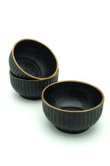 Altın Yaldızlı Çerezlik 3lü Kase Mika Mat Siyah Çerez Seti