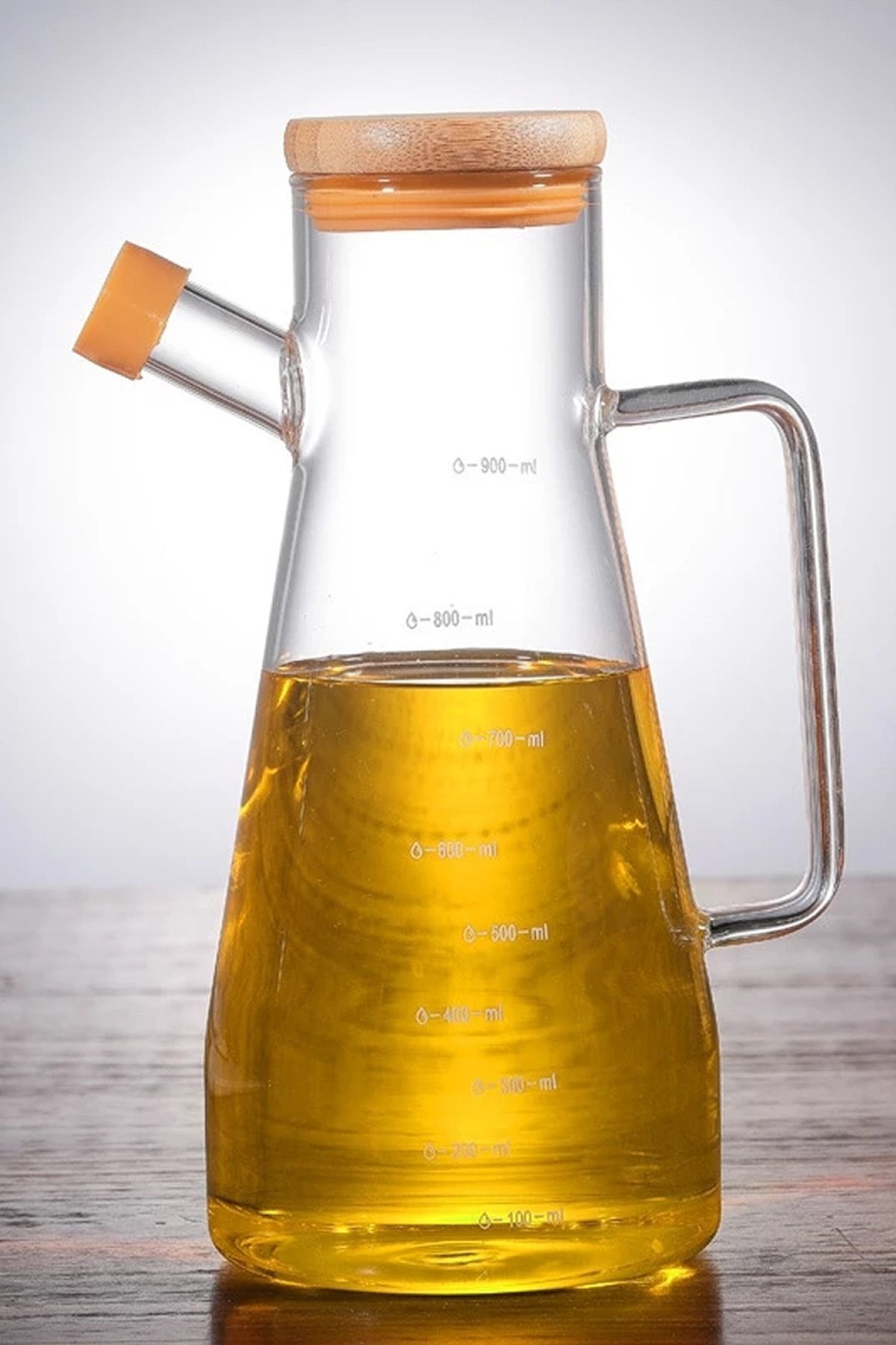 Bambu Kapaklı Borosilikat Cam Yağlık Sirkelik Yağdanlık 1 Litre