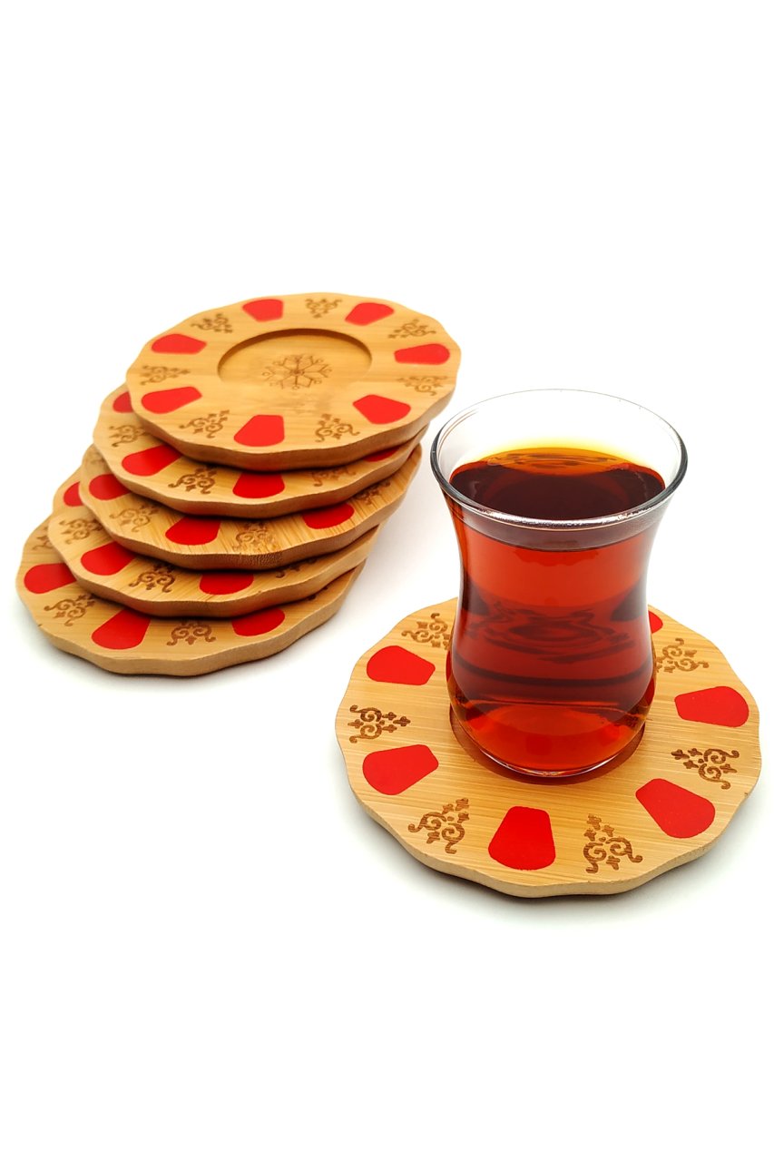 6'lı Ahşap Çay Bardak Altlığı Bambu Çay Tabağı 11cm