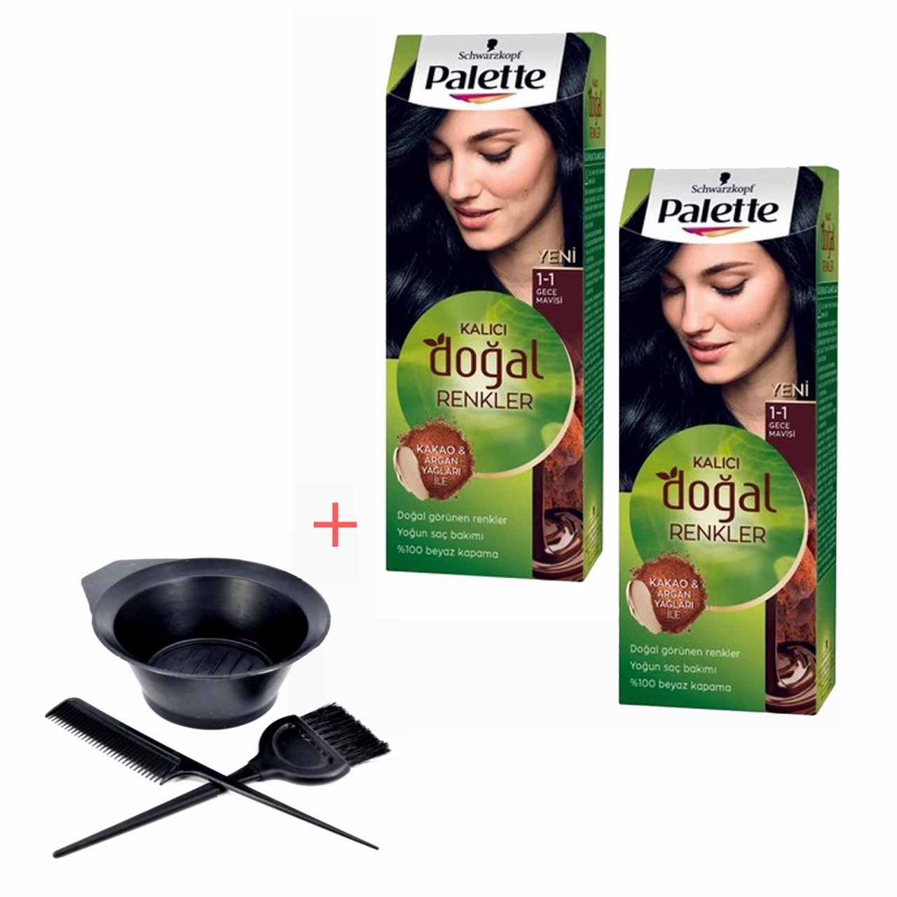 Palette Kalıcı Doğal Renkler 1-1 Gece Mavisi X 2 Adet + Boyama Seti