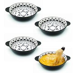 4lü Porselen Yuvarlak Tabak Çiçek Desenli 15cm Siyah TR-1079