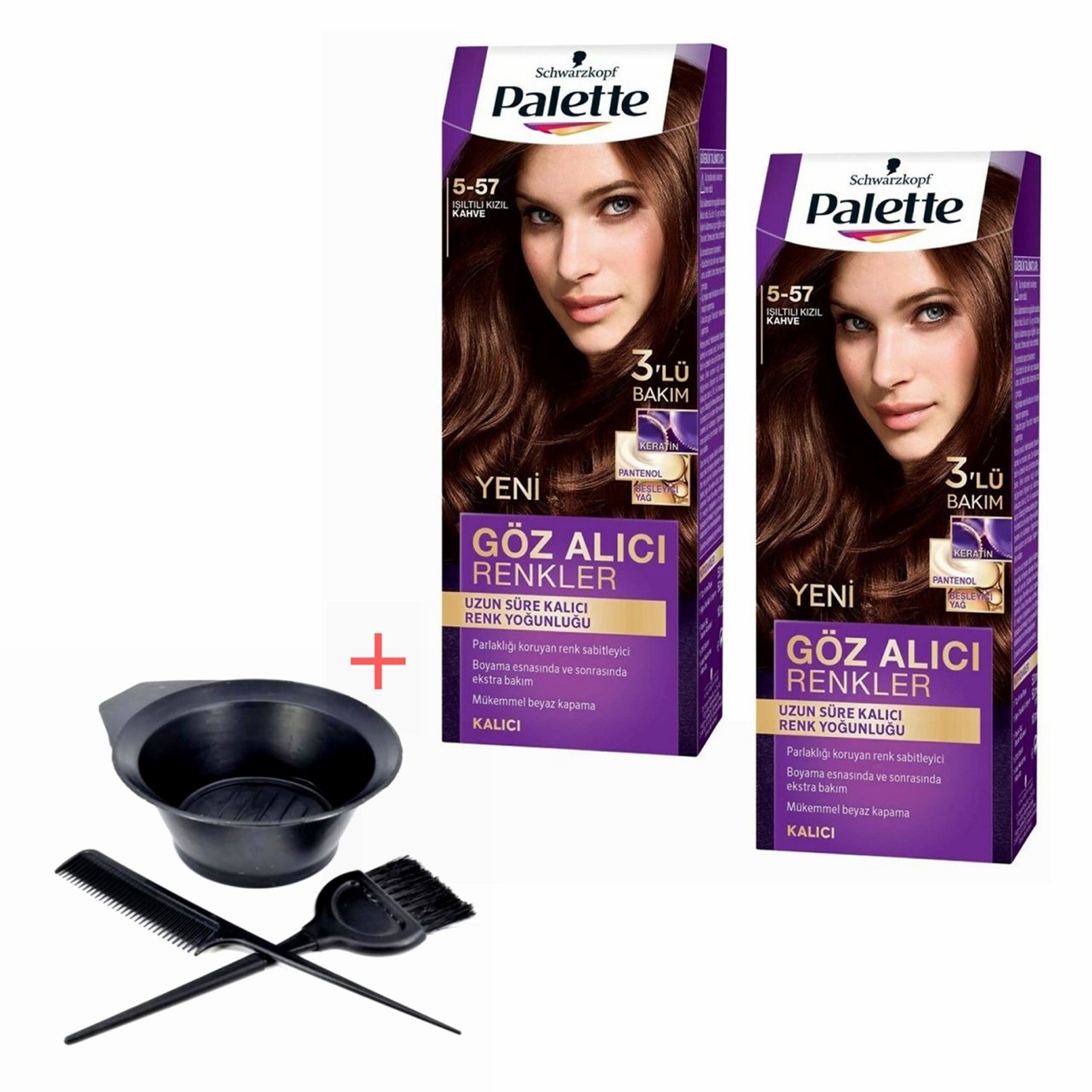 Palette Göz Alıcı Renkler 5-57 Işıltılı Kızıl Kahve X 2 Adet+Boyama Seti