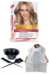 Excellence Saç Boyası 8.1 Küllü Koyu Sarı + Saç Boyama Önlüğü + Saç Boyama Seti