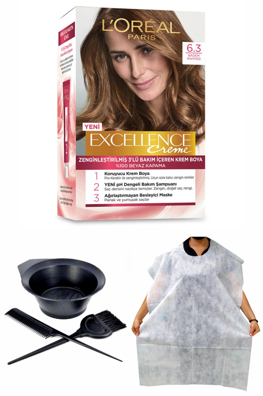 Excellence Saç Boyası 6.30 Badem Kahvesi + Saç Boyama Önlüğü + Saç Boyama Seti