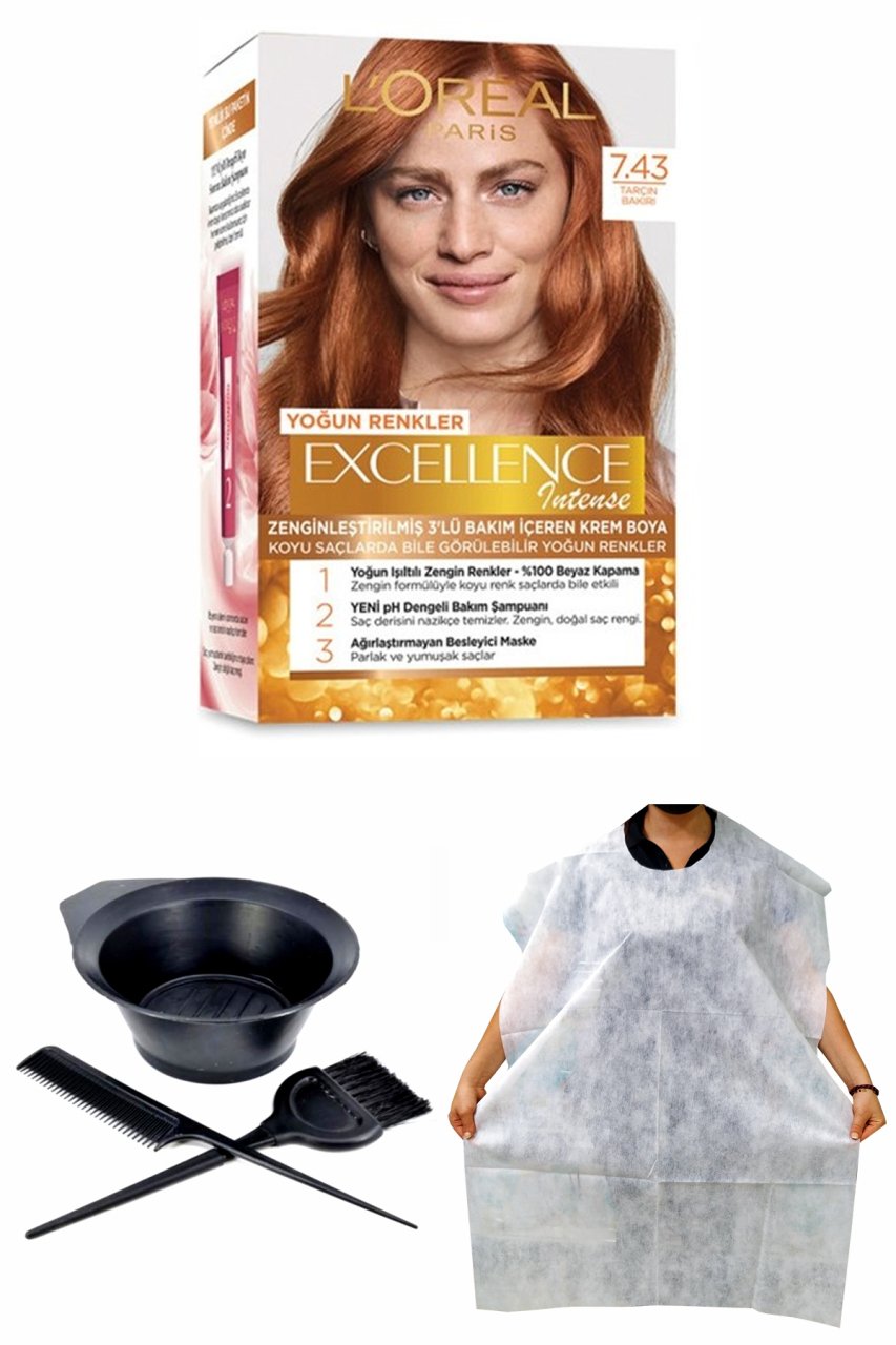 Excellence Intense Saç Boyası 7.43 Tarçın Bakır + Saç Boyama Önlüğü + Saç Boyama Seti