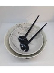 Yuvarlak Salata Kasesi Mermer Desenli İkili Set