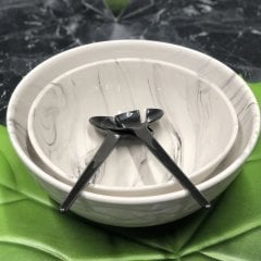 Yuvarlak Salata Kasesi Mermer Desenli İkili Set