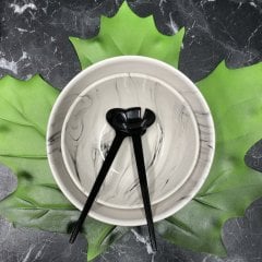 Yuvarlak Salata Kasesi Mermer Desenli İkili Set
