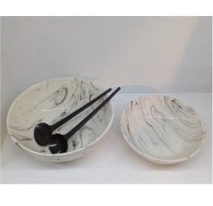 Yuvarlak Salata Kasesi Mermer Desenli İkili Set
