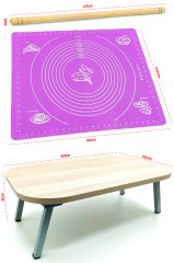 Hamur Açma Matı Silikon Mor 40x50cm + Dikdörtgen Sofra 40x60cm + Ahşap Oklava 47cm
