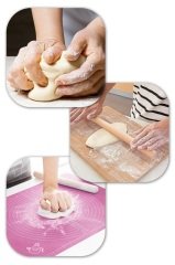 Hamur Açma Matı Silikon Gri 40x50cm + Dikdörtgen Sofra 40x60cm + Ahşap Oklava 47cm