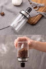 3lü Akıllı Baharatlık Cam Hazneli Kavanoz Bal Kaşıklı - Silikon Fırçalı - Baharat Kaşıklı