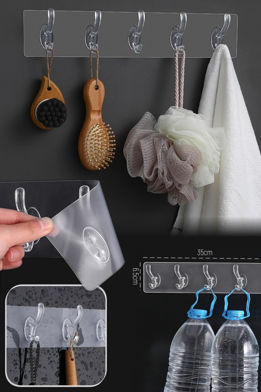 5'li Şeffaf Güçlü Kendinden Yapışkanlı Kapı Duvar Askısı 35x6,5cm