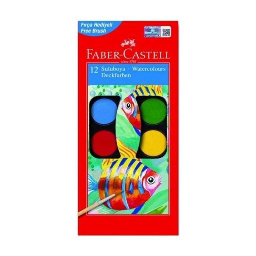 Faber Castell Sulu Boya 12 Renk Küçük Tablet Redline