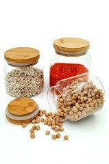 Kavanoz Cam Bambu Kapaklı 3lü Set 400ml + 500ml + 800ml