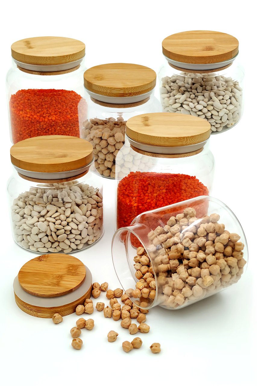 Kavanoz Cam Bambu Kapaklı 6lı Set (400ml + 500ml + 800ml)x2