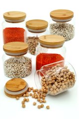 Kavanoz Cam Bambu Kapaklı 6lı Set (400ml + 500ml + 800ml)x2